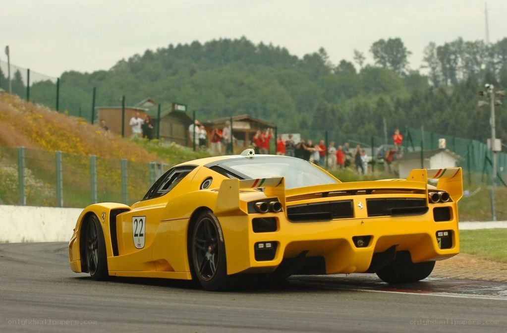 Yellow Ferrari race car on track