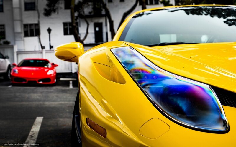 Yellow Ferrari Sports Car — Dramatic, Afternoon, Photograph, Red Sports Car