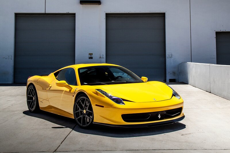 Yellow Ferrari Sports Car — Dramatic, Afternoon, Photograph