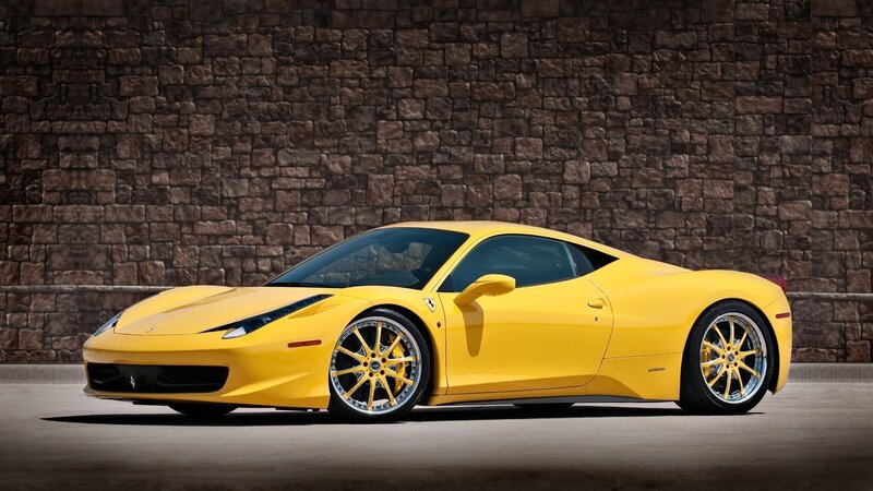 Yellow Ferrari Sports Car — Dramatic, Afternoon