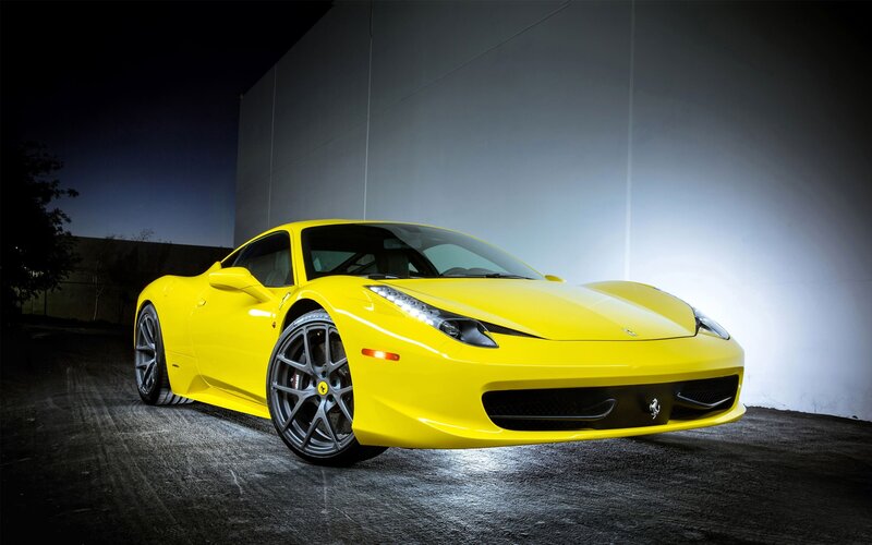 Yellow Ferrari Sports Car — Dramatic, Night, Photograph, Wall, Black