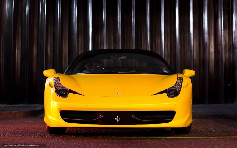 Yellow Ferrari Sports Car — Dramatic, Night, Photograph, Wall