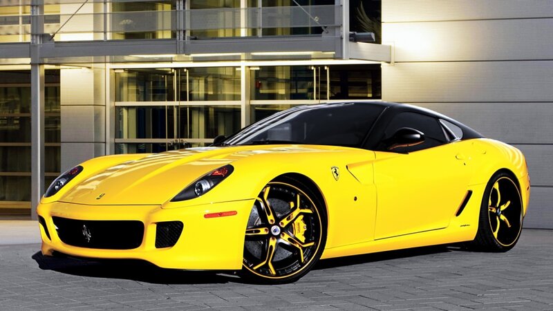Yellow Ferrari Sports Car — Dramatic, Night