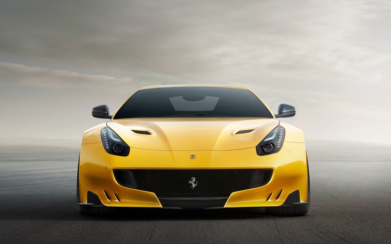 Yellow Ferrari Sports Car — Dramatic, Photograph, Road, Sky