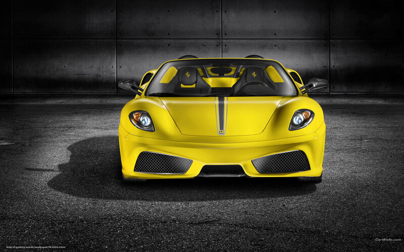 Yellow Ferrari Sports Car — Dramatic, Photograph, Wall, Seat