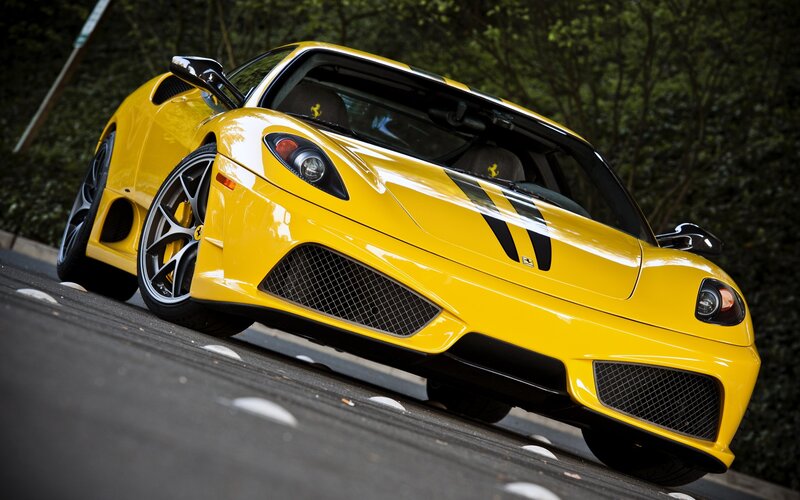 Yellow Ferrari Sports Car — Dynamic, Afternoon
