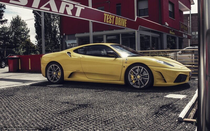 Yellow Ferrari test drive