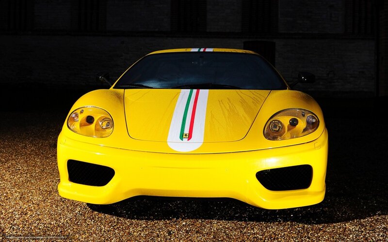 Yellow Ferrari with Italian stripes