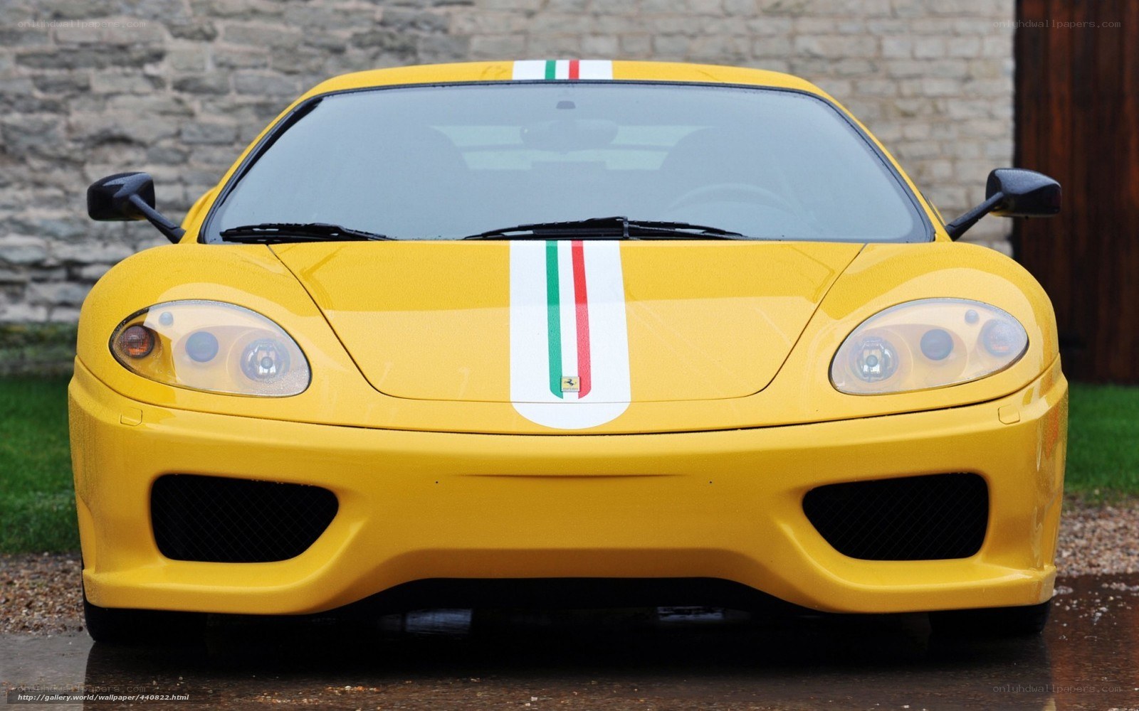 Yellow Ferrari with Italian stripes