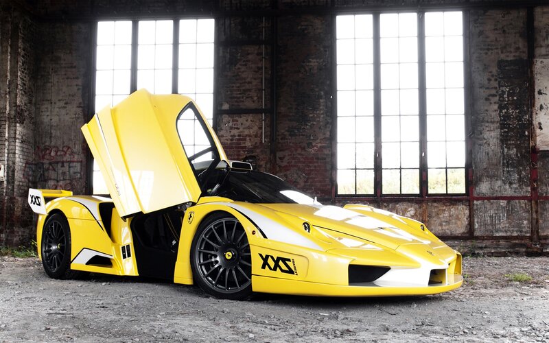 Yellow Ferrari XXS in warehouse
