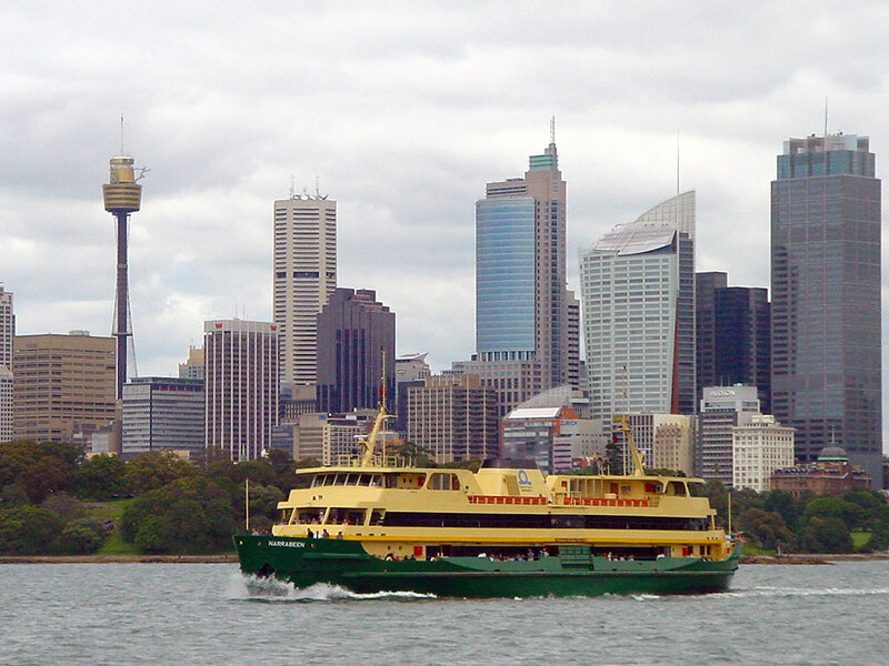 Yellow Ferry Boat — Green, Overcast