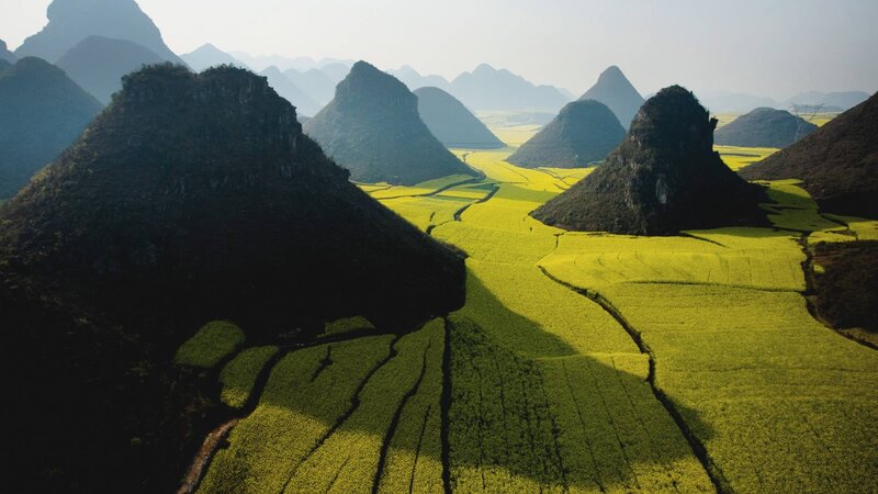 Yellow Fields Between Mountains