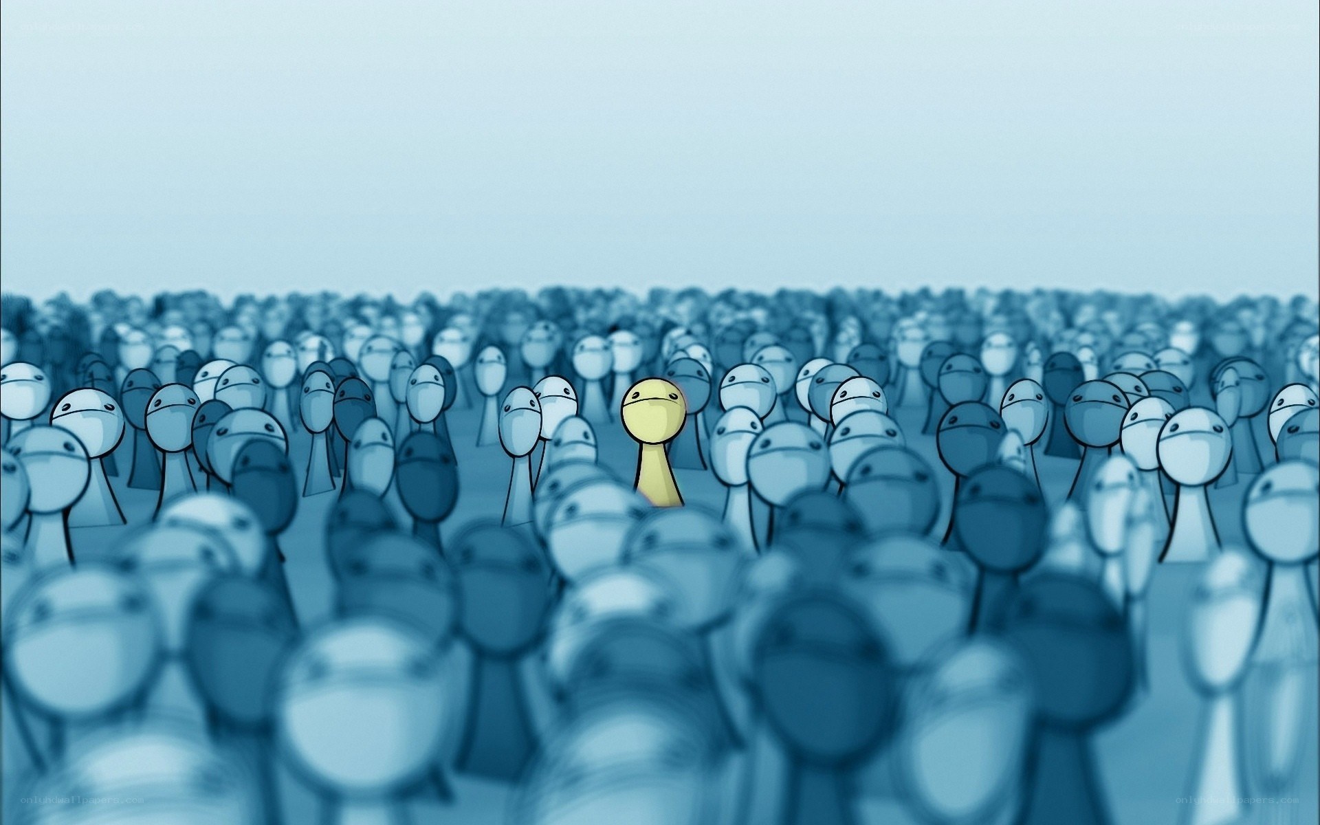 yellow figure in a crowd