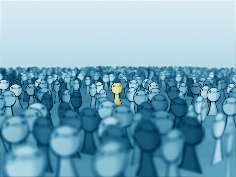 Yellow Figure in Crowd — Blue, Neutral