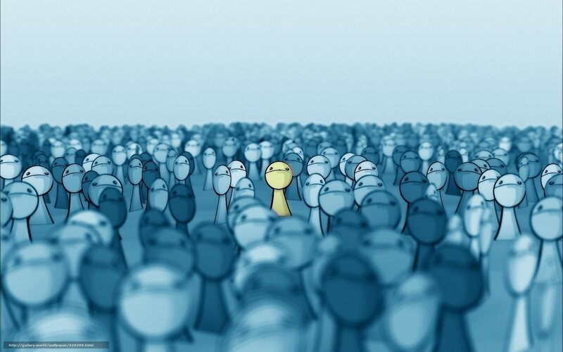 Yellow Figure in Crowd — Blue