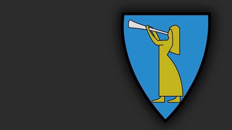 yellow figure on blue shield