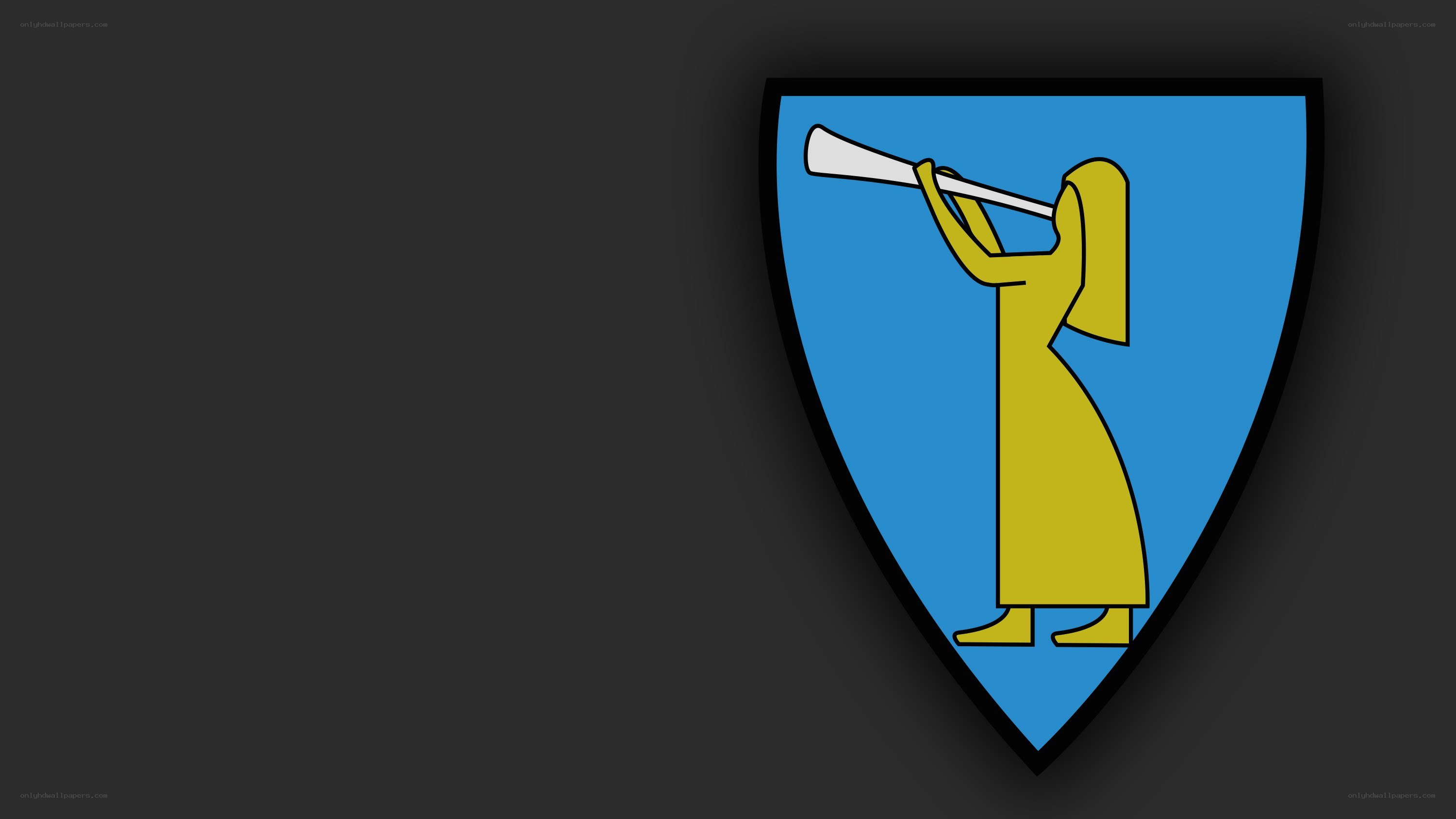 yellow figure on blue shield