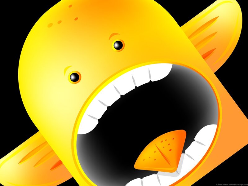 yellow fish eating chip