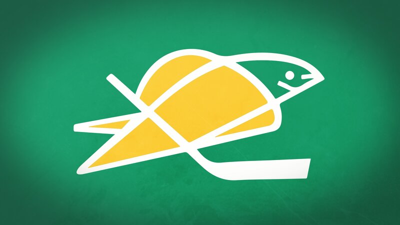 yellow fish logo on green