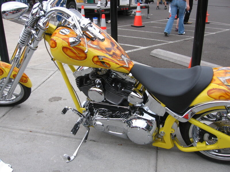 Yellow flame custom motorcycle