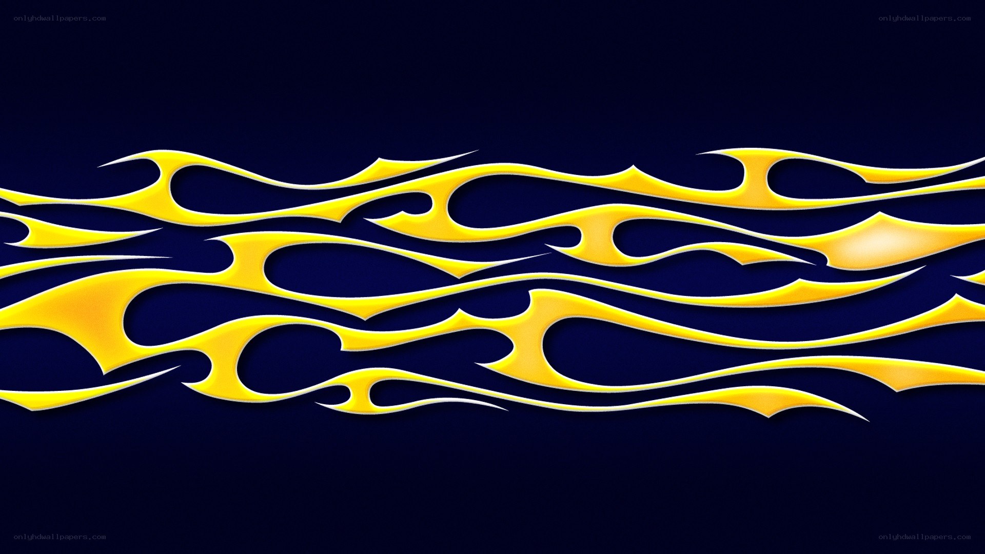 yellow flame design on dark blue