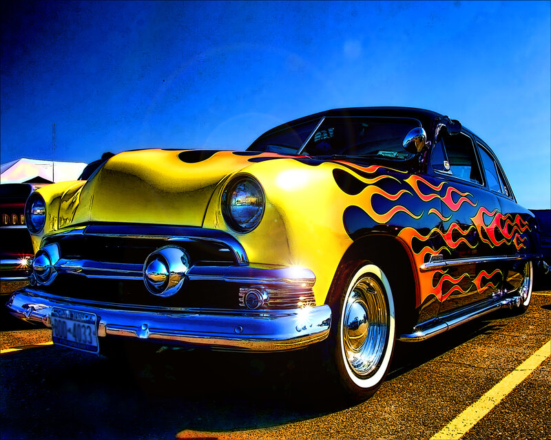 Yellow Flame-painted Car — Dramatic, Afternoon