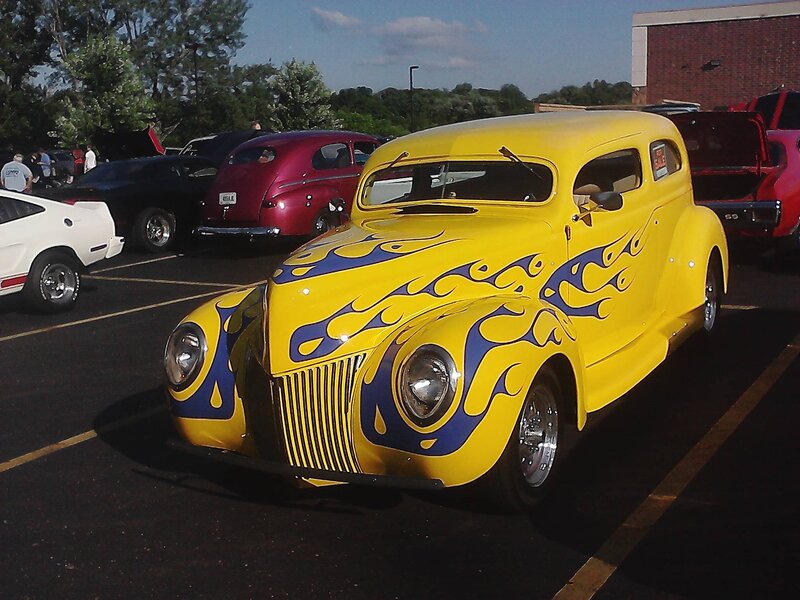 Yellow Flame-painted Car — Outdoor, Afternoon