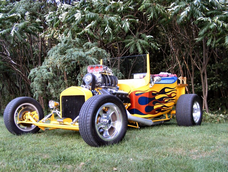 Yellow Flame-painted Hot Rod — Outdoor