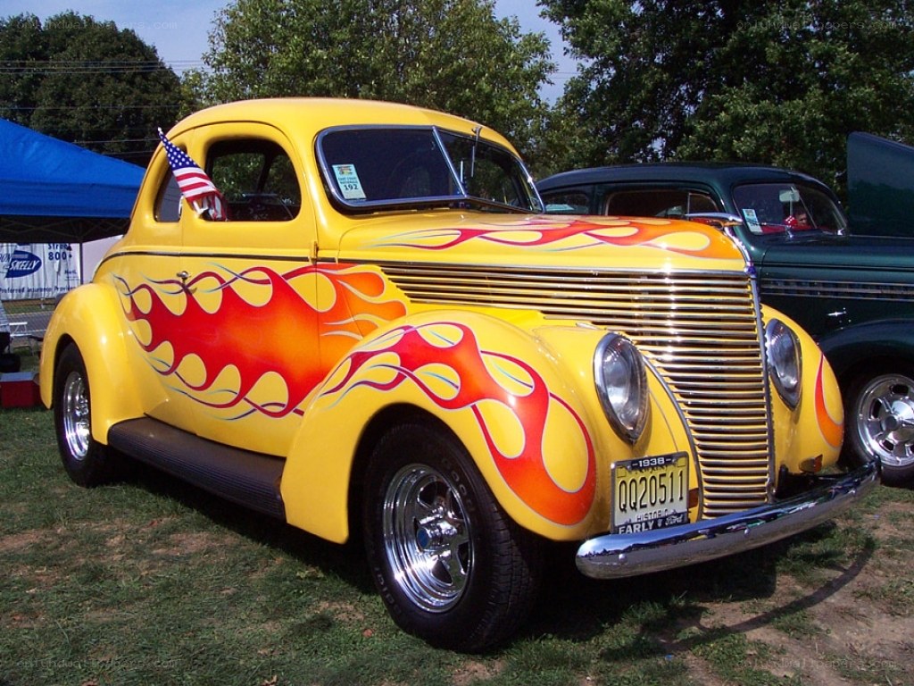 Yellow flame-painted vintage car