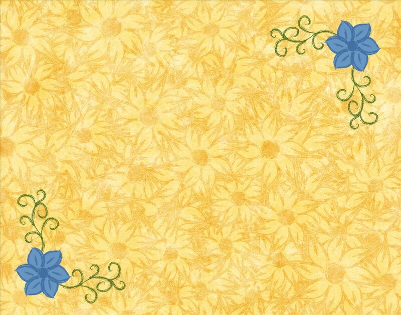 yellow floral pattern with blue flowers