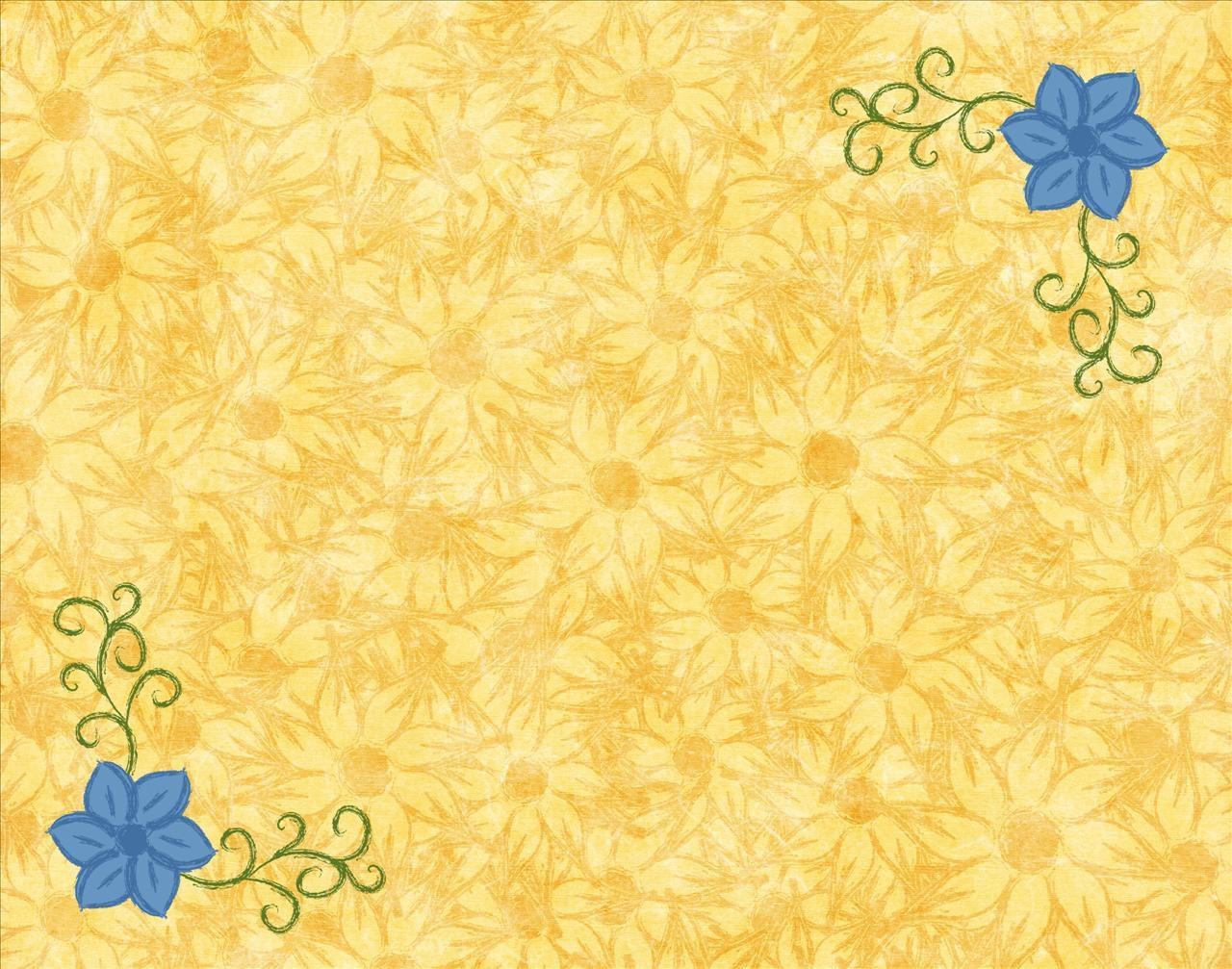 yellow floral pattern with blue flowers