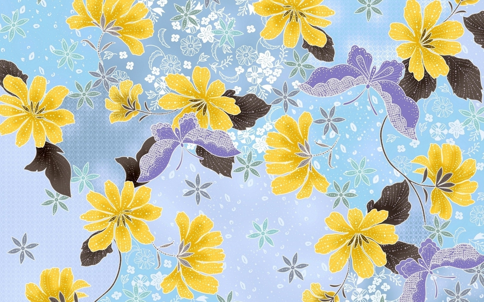 yellow floral pattern with butterflies