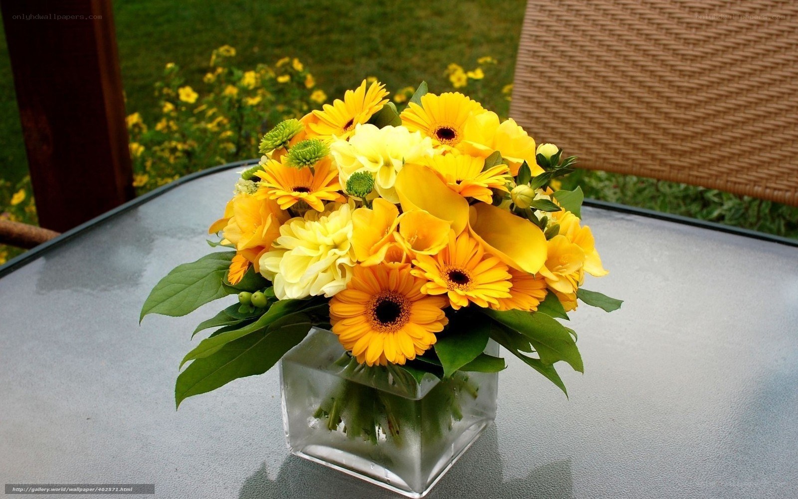 Yellow flower arrangement on table