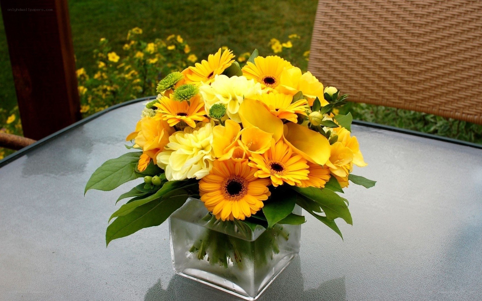Yellow flower bouquet on table