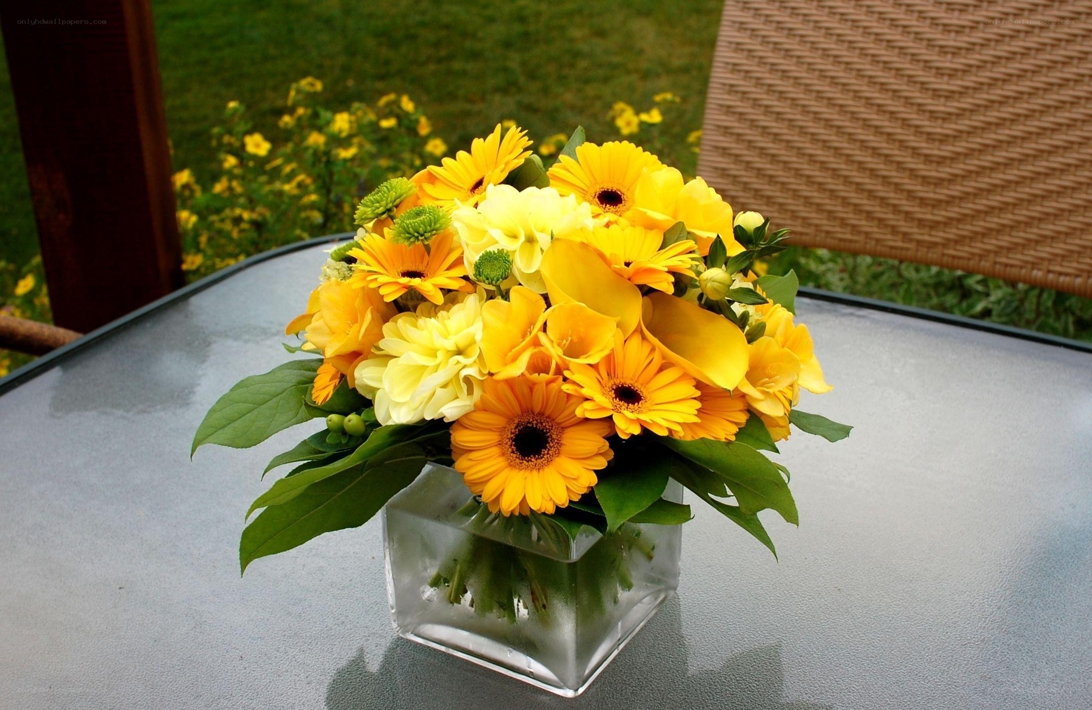Yellow flower bouquet on table