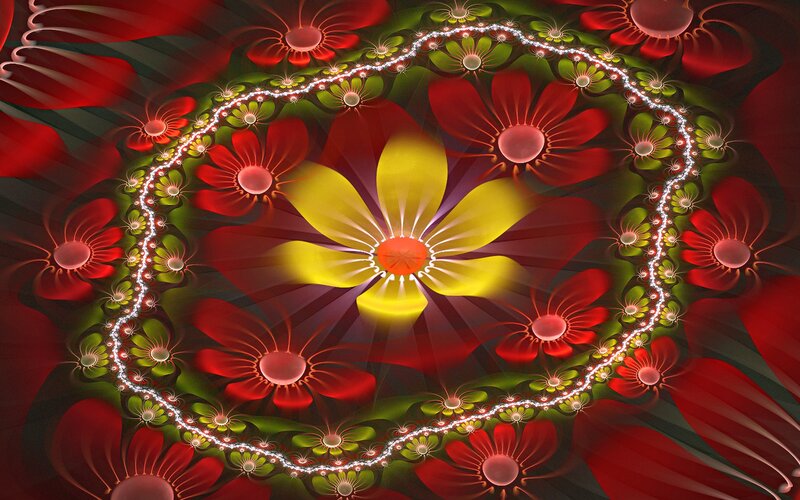 Yellow Flower Fractal — Red, Vibrant