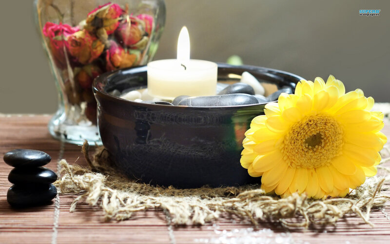 Yellow Flower with Candle — Serene, Photograph