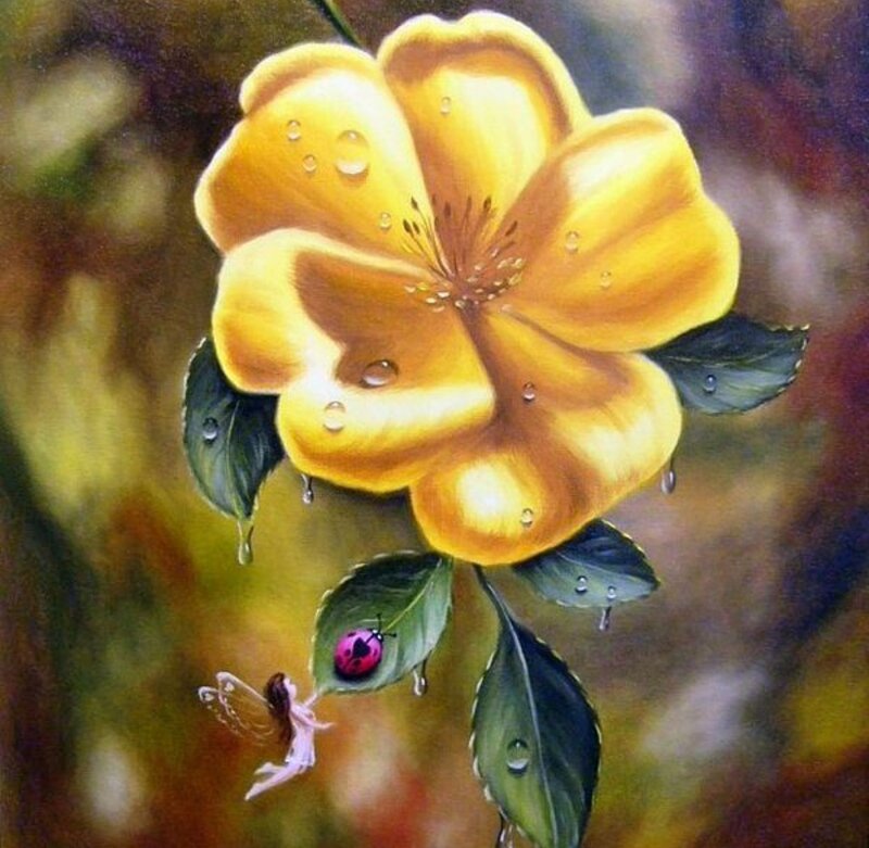 Yellow Flower with Ladybug