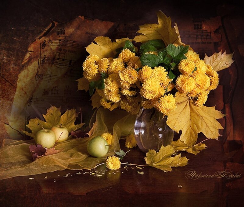 Yellow Flowers and Apples — Dramatic