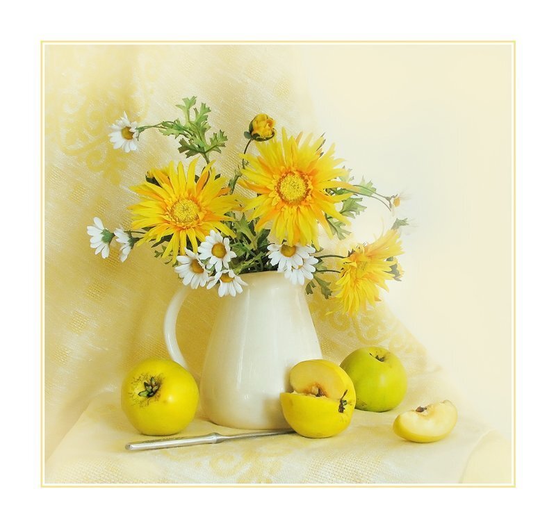 Yellow Flowers and Apples