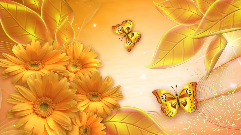 Yellow Flowers and Butterflies — Warm