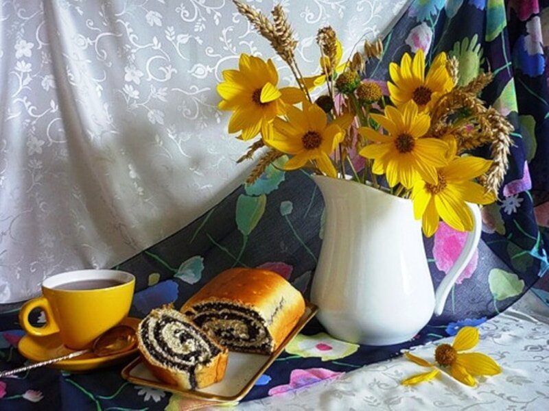 Yellow Flowers and Cake