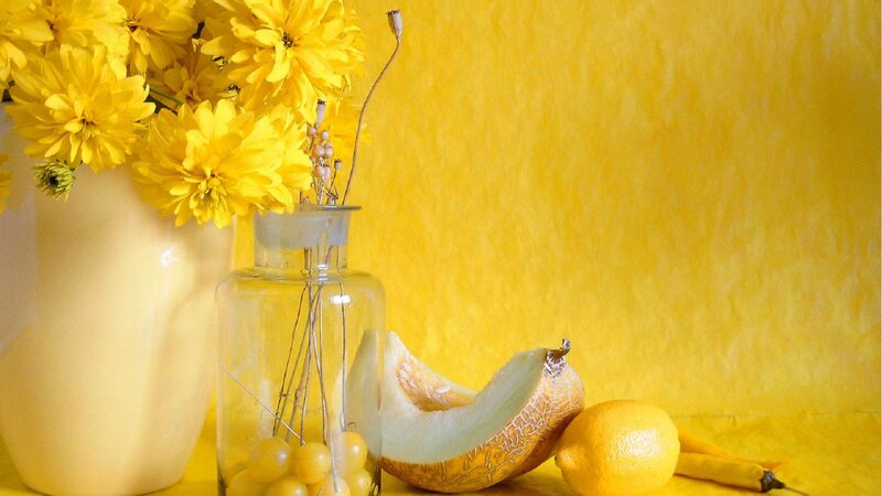 Yellow Flowers and Fruit — Calm, Photograph, Melon