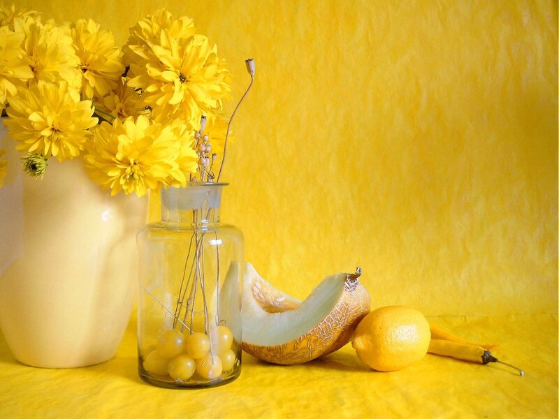 Yellow Flowers and Fruit — Calm, Photograph