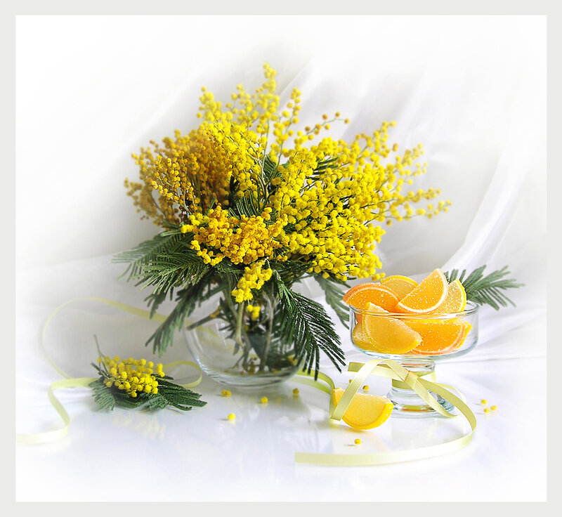 Yellow flowers and orange slices