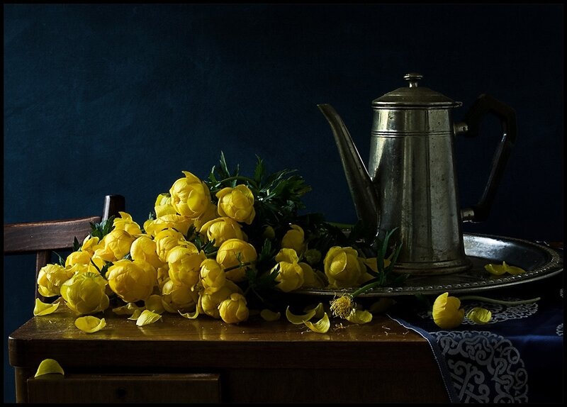 Yellow Flowers and Teapot