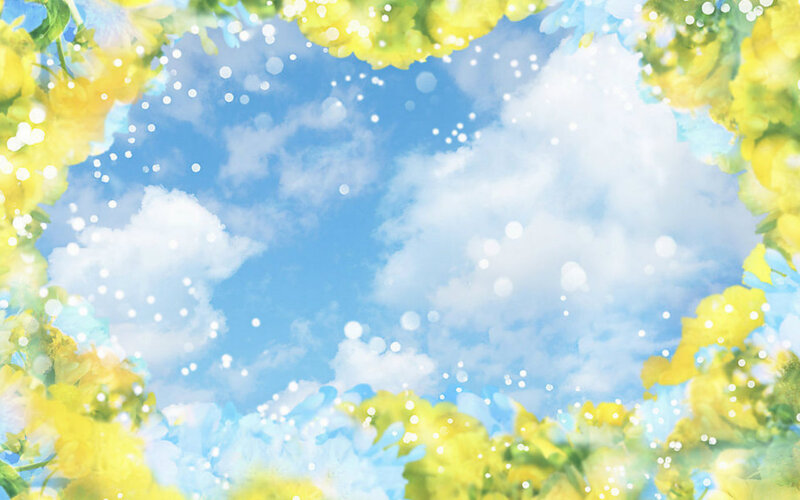 Yellow Flowers Framing Sky — Blue