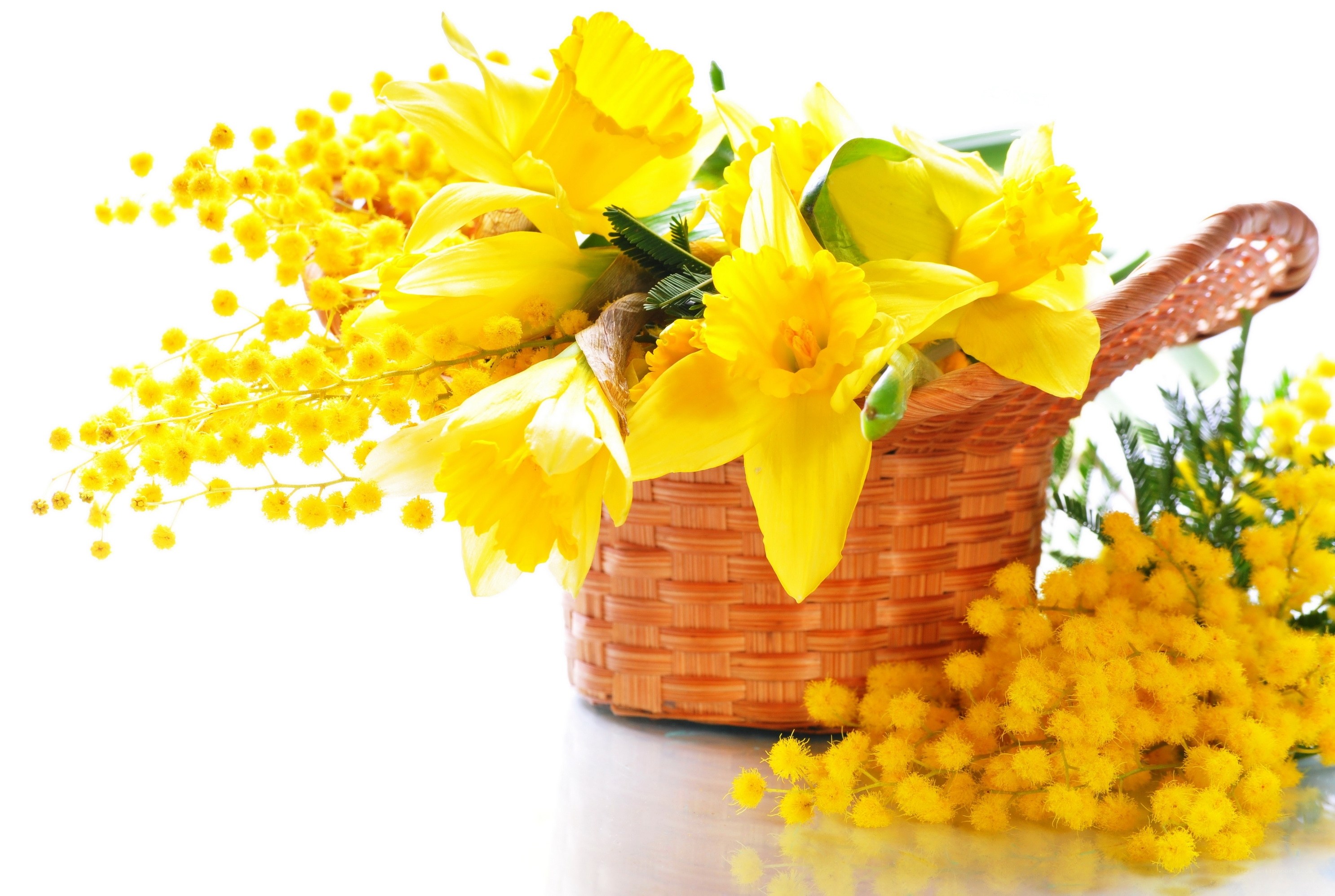 Yellow flowers in a basket