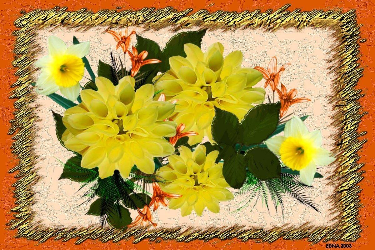 Yellow flowers in a decorative frame