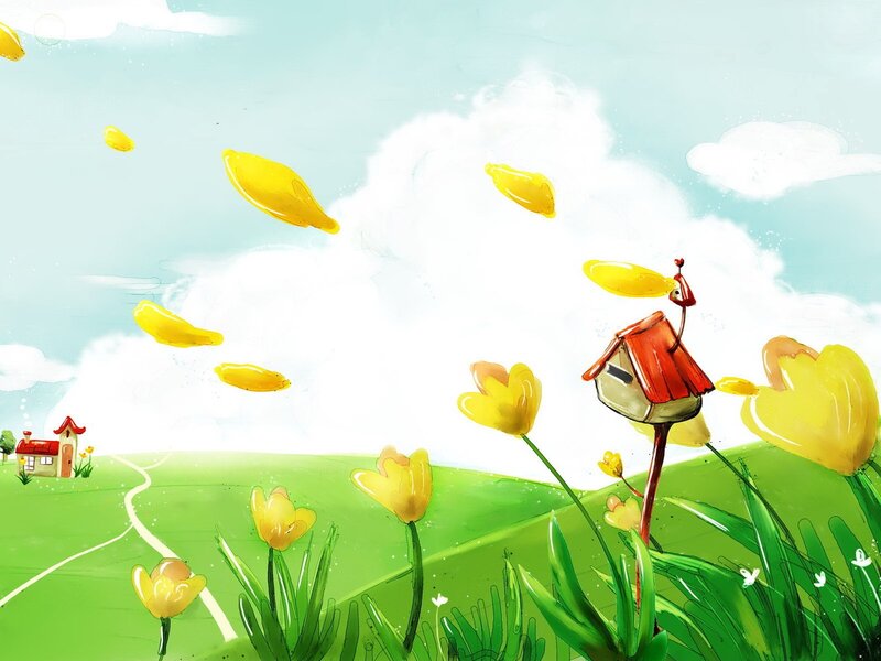 Yellow flowers in a sunny field